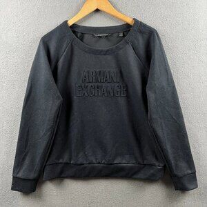 Armani Exchange Sweatshirt Women’s Large Black Crewneck Fleece Embossed Logo